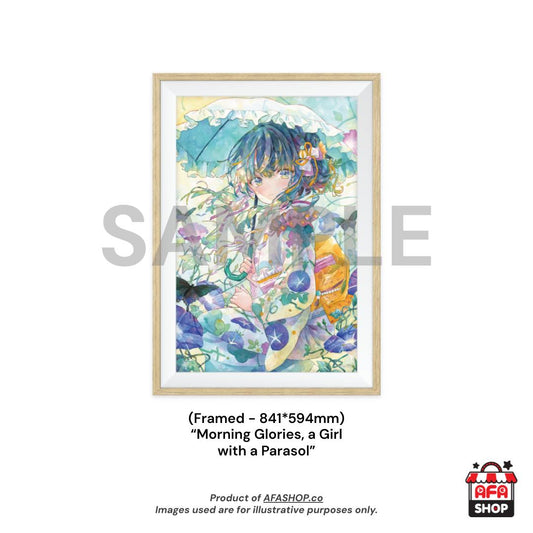 A1 Framed Print - "Morning Glories, a Girl with a Parasol" Reproduction Artwork (Art by Yukoring)